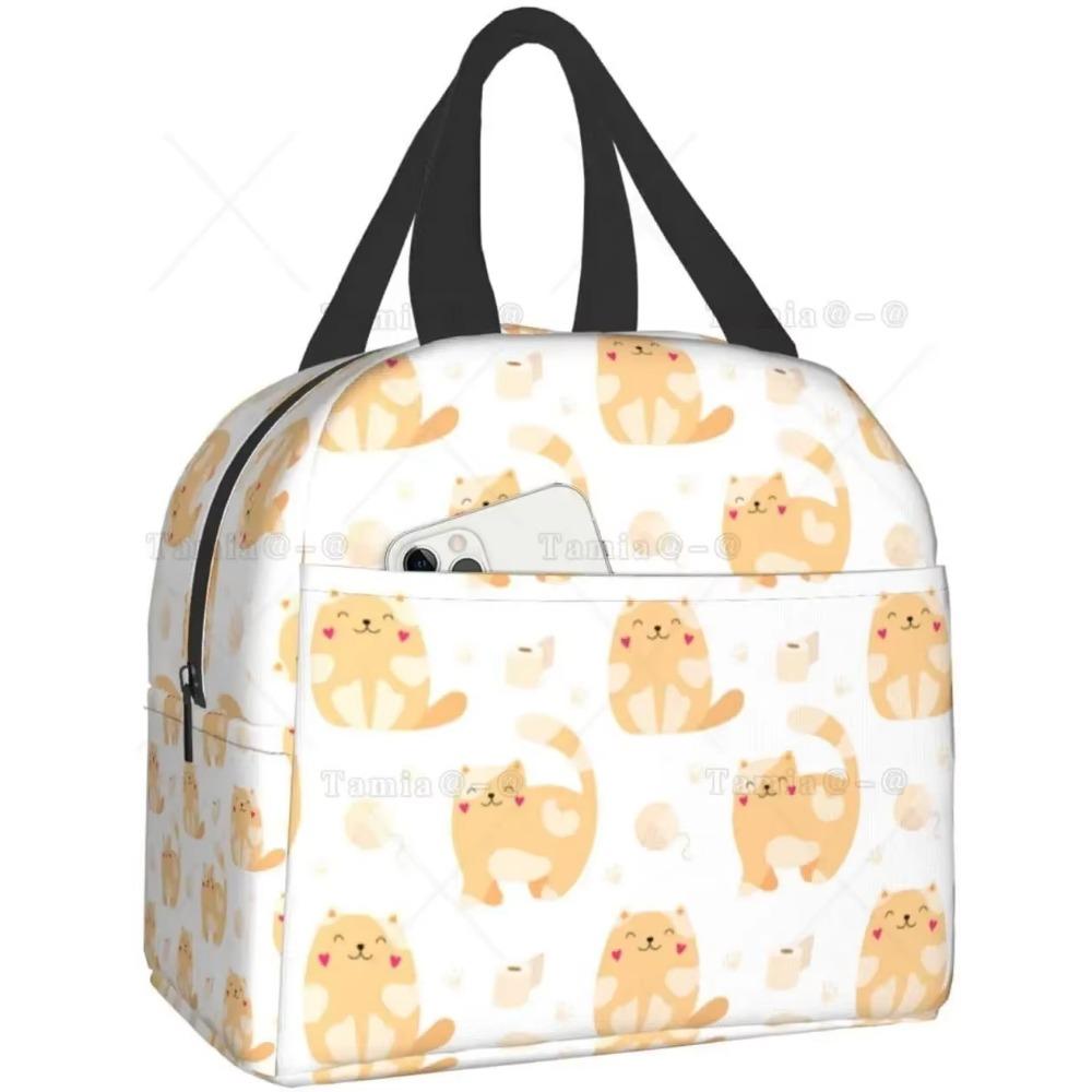 Cat Insulated Lunch Bag Reusable Cooler Thermal Tote Bag with Front Pocket for Women Men Travel Work Hiking Picnic Lunch Box