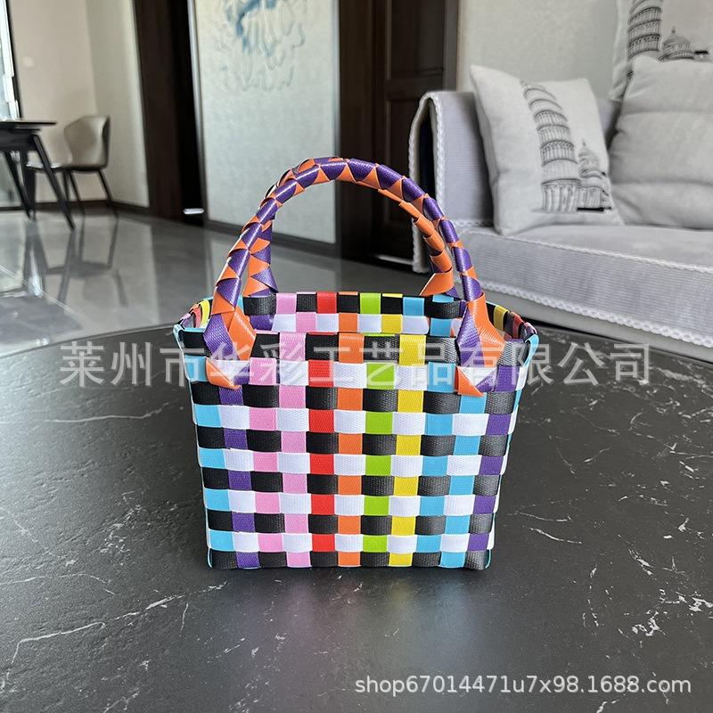 P Color Plastic Woven Handbasket Gift Basket Vegetable Basket Women's Bag Beach Bag