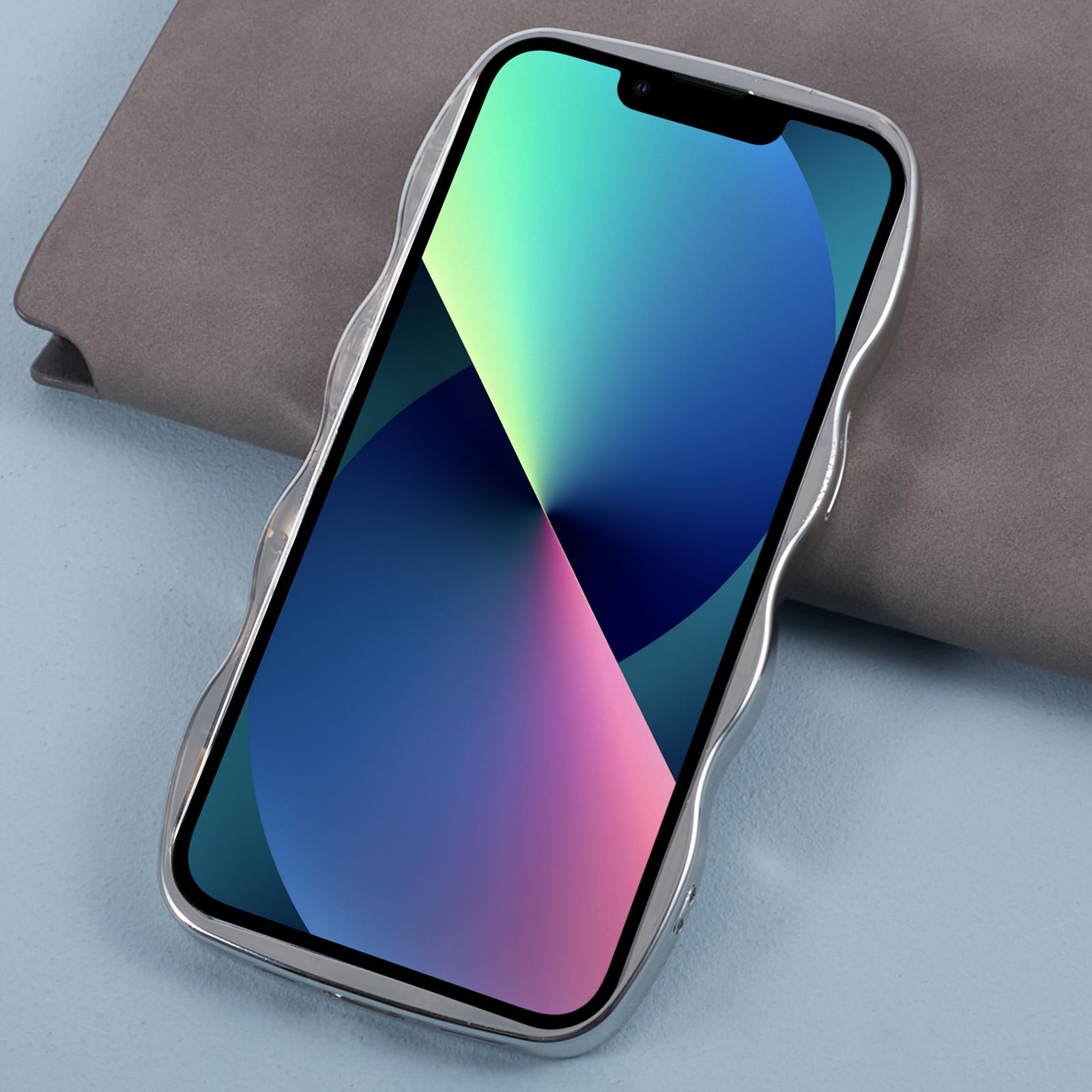 

HYT Series For iPhone 13 Wave Frame Mirror Case Soft TPU Electroplating Phone Cover Silver