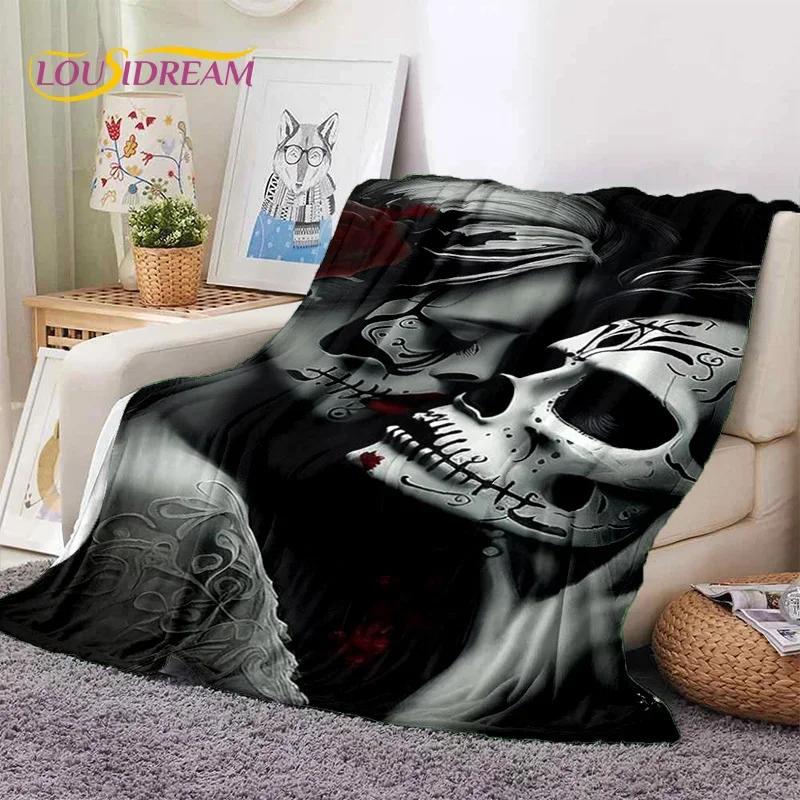 Totenkopf Totes Mädchen 3D Gothic Horror Weiblich Rose Weiche Flanelldecke für Betten Schlafzimmer Sofa Picknick, Überwurfdecke zum Zudecken Freizeit