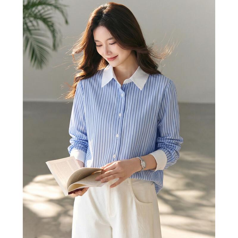 TERRE BLEUE Women s Striped Commuter Shirt L