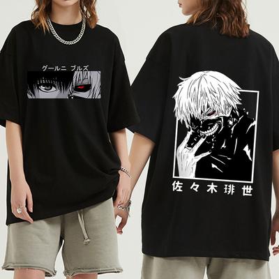 Japanisches heißes Anime-T-Shirt Kaneki Ken Tokyo Ghoul Eyes Unisex Cooles Manga-Grafik-T-Shirt Mode-T-Shirts Sommer 90er-Jahre-Tops Übergroßes T-Shirt