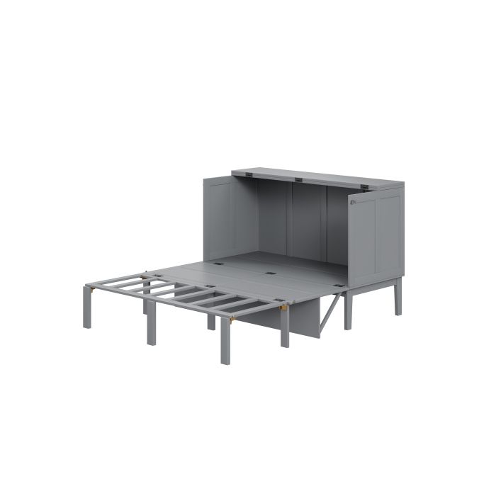 Pat de perete - MUVOE - 140x200 cm - Gri - Pliant - Somieră cu lamele