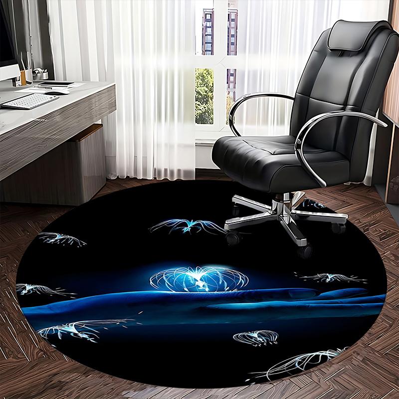 Elegant Blue Glow Jellyfish Chair Mat   Round Carpet for Home Decor, Office Use, Living Room, Bedroom, Gift Idea0243b