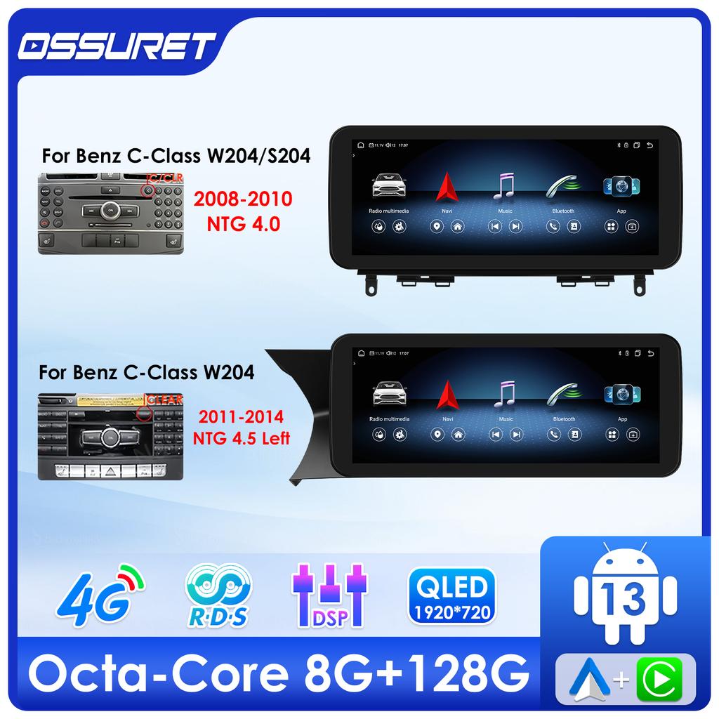 OSSURET 10.25"Carplay Android 13 Auto Radio Bluetooth For Mercedes Benz W204/S204 C-Class NTG 4.0 4.5 2008-2014 Car Intelligent Systems Multimedia