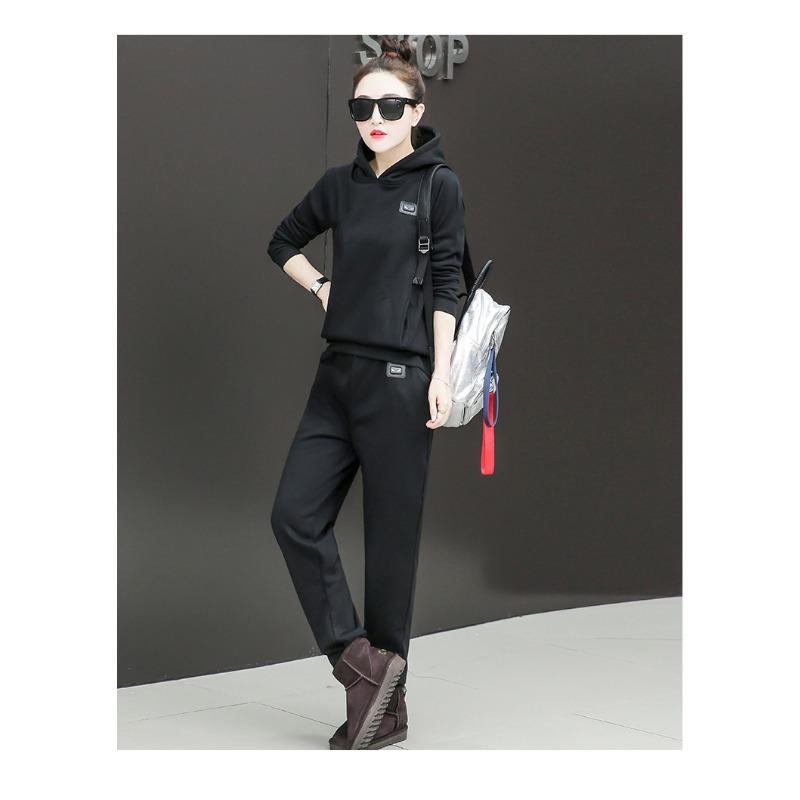 Thick Velvet Autumn and Winter Sportswear Casual Suit Hooded Long-sleeved Sweatshirt Two-piece Set