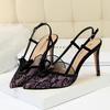 Fashion 2025 Women Summer 9cm High Heels Lace Sandals Lady Fetish Stiletto Pumps Female Escarpins Strappy Mesh Party Green Purple Shoes