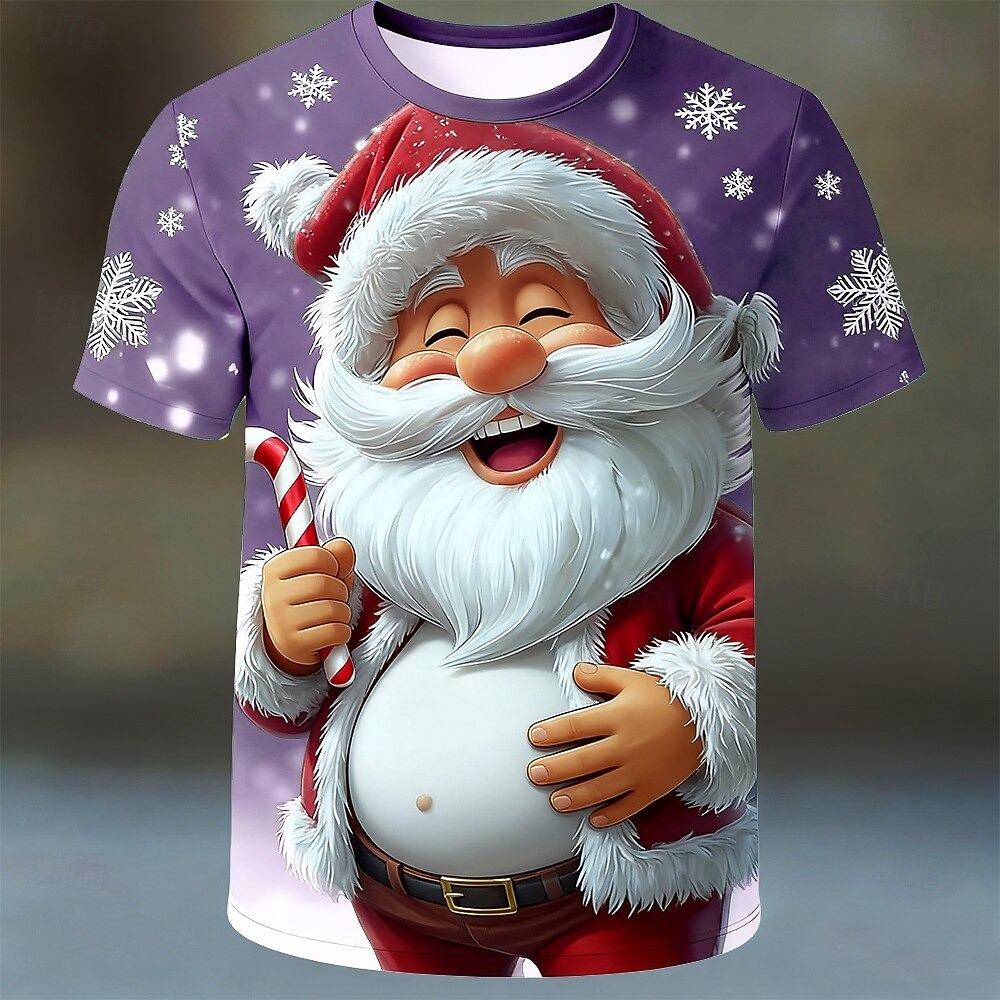 Christmas Men's Cute Santa Claus Short Sleeve T-shirt 3D Print Crew Neck Daily Party Men's Fashion Fun T-shirt
