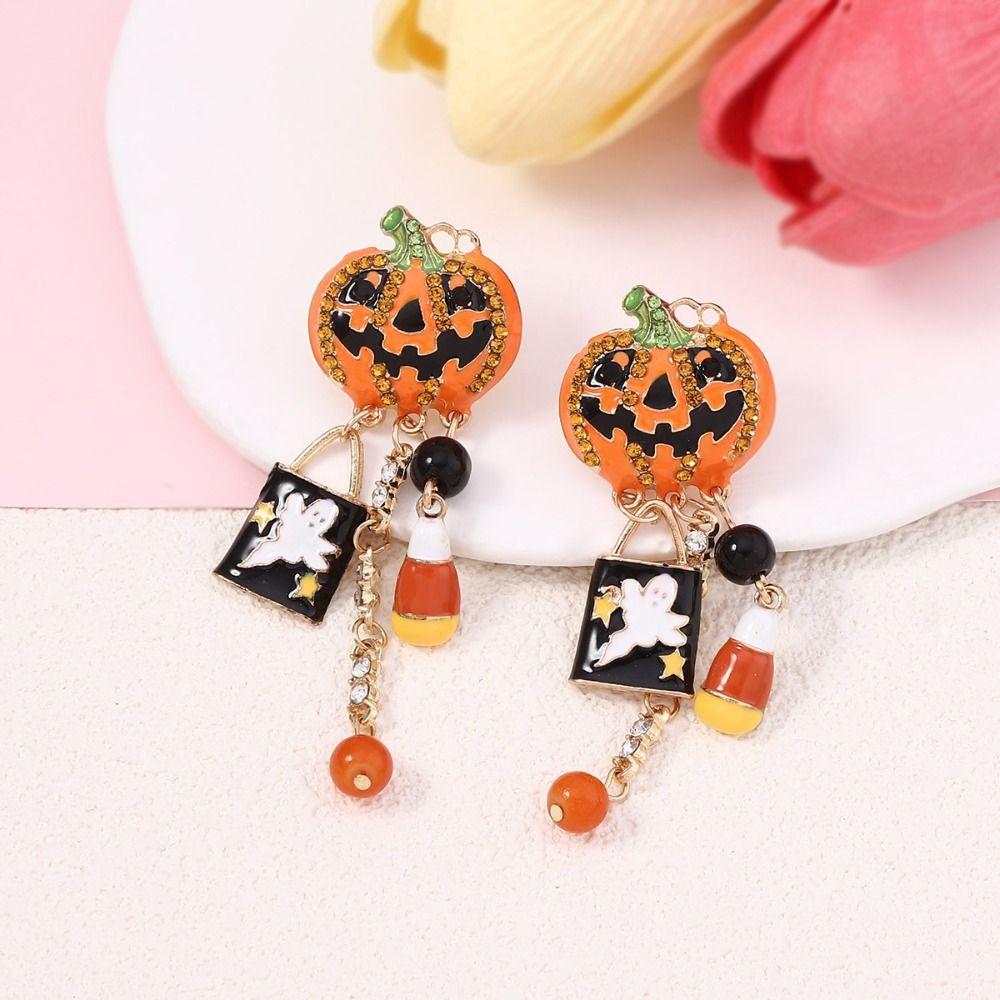 Rhinestone Pumpkin Ear Studs Skull Spider Dangle Earrings Halloween Earrings All Saints' Day