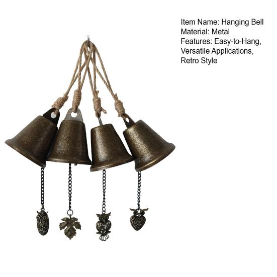 Vintage Hanging Bell Rustic Metal Wind Chime Retro Hanging Wind Bell with Owl or Leaf Pendant for Home Entrance Farmhouse Garden Decoration