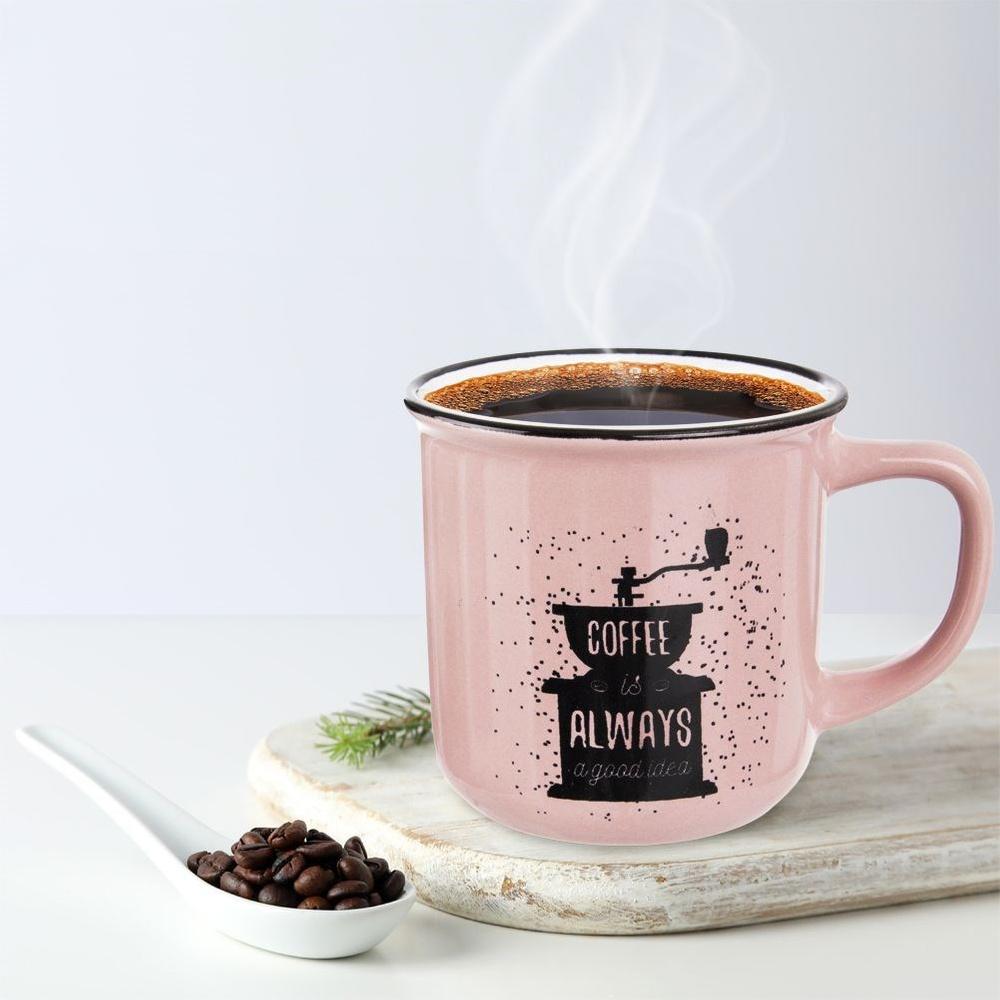 Kubek Ceramiczny do Picia Kawy Herbaty Ziół Napojów Różowy 370 ml