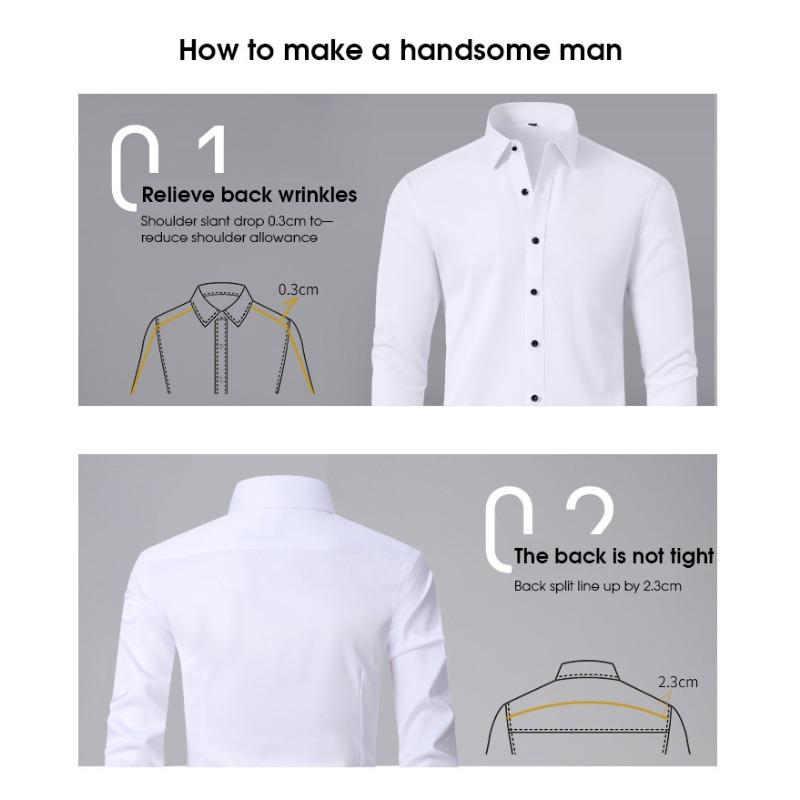 Men 4-Way Stretch Long Sleeve Open Front Shirt, Wrinkle Resistant Thin Business Casual Dress Shirt for Amazon Cross-border