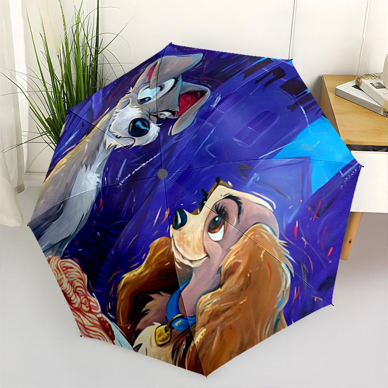 

Lady and the Tramp Themed Automatic Opening and Closing Umbrella, Brightly Colored 8-rib Portable Umbrella, Suitable for Men and Women, A Perfect Gift