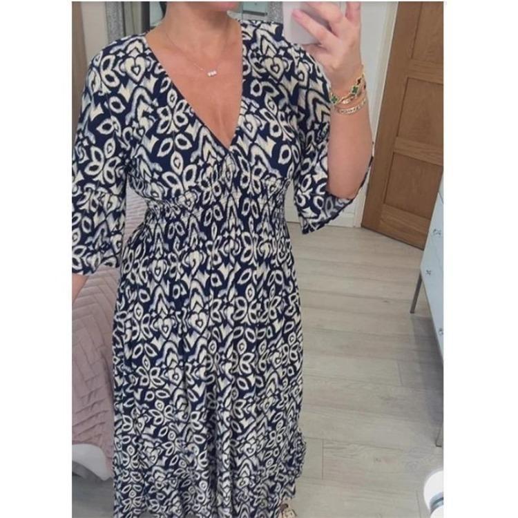 Sommer-Maxikleider für Damen Übergröße Floral Locker V-Ausschnitt Lässig Urlaubs-Strand-Outfit