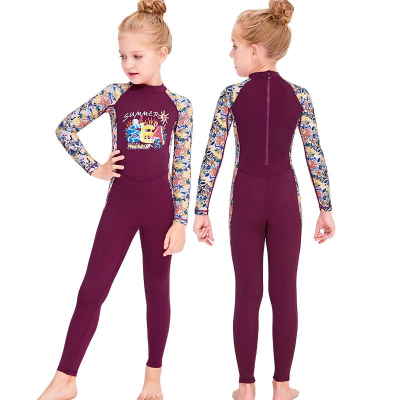 Children's Long Sleeve One-Piece Swimsuit - Sun Protection, Quick-Dry, Ideal for Snorkeling and Training.