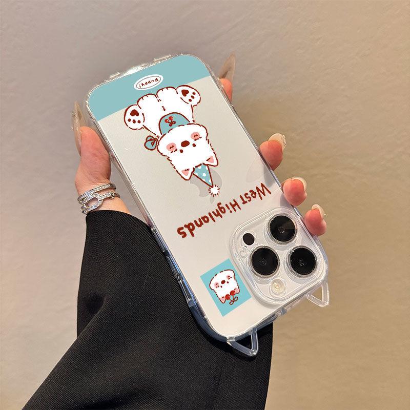 Cherry Turnaround West Highland Cat Ears Transparent Case for Apple iPhone 13, 14, 15 Pro, and 17 Pro Max