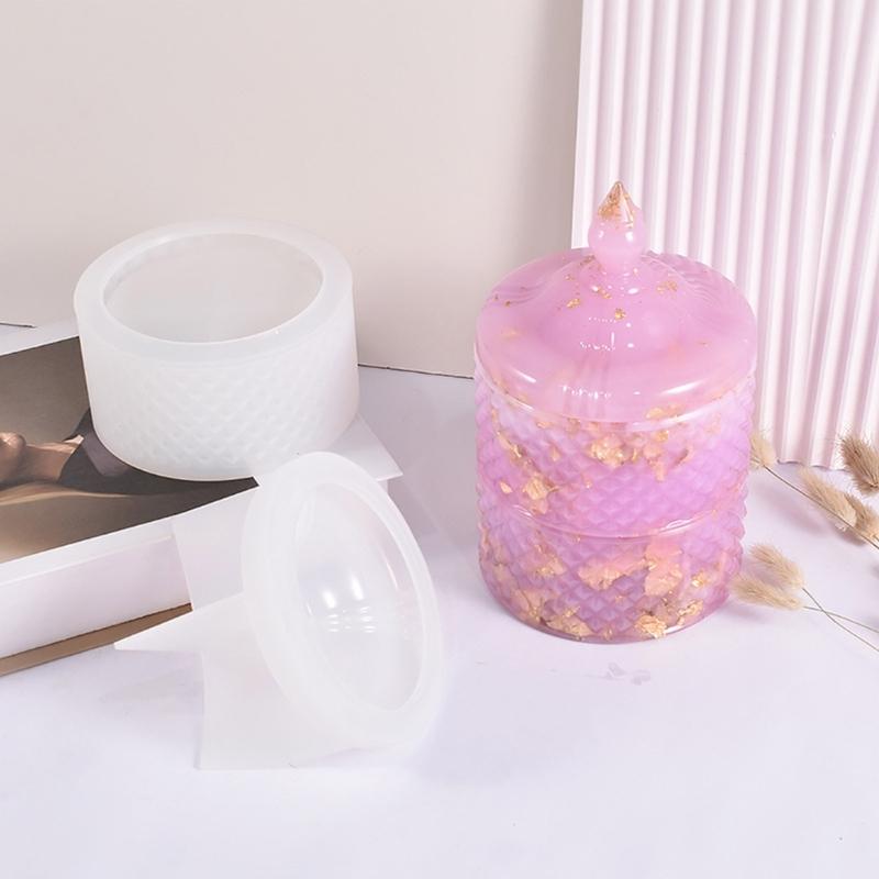 Resin Jar Silicone Molds with Lid Rhombic Striped Jewelry Box Silicone Molds for Candle Cup Jewelry Box Home Decoration