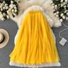 Spring And Summer Pure Color Mesh Pleated Skirt Medium Length Classic Loose And Thin Versatile High Waist Skirt