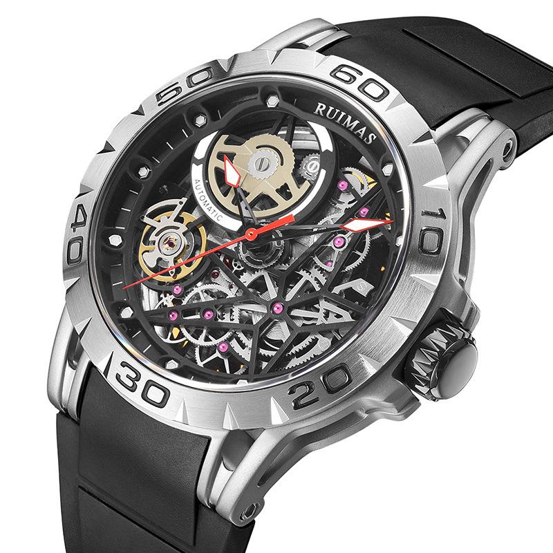 Fully Automatic Mechanical Watch Silicone Strap Sports Casual Men'S Watch Hollow Watch 6778