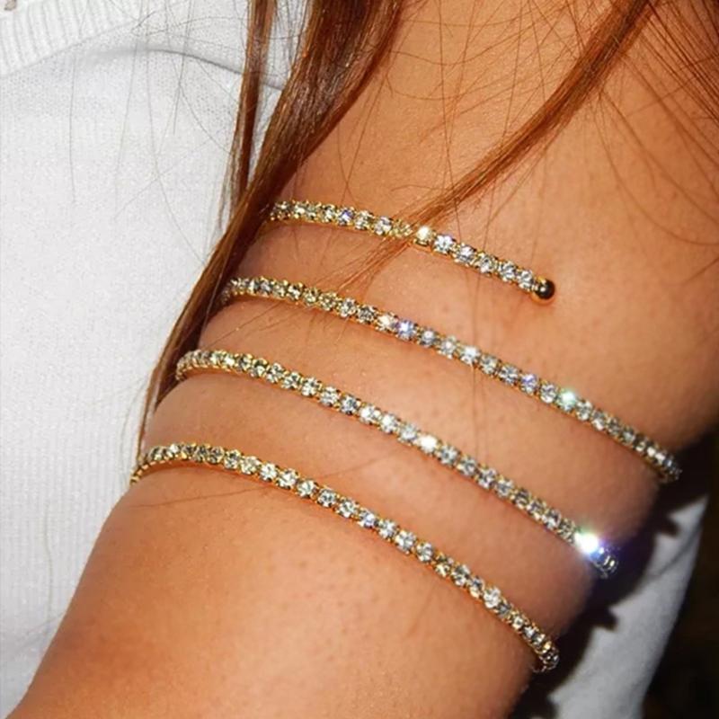 Rhinestone Arm Cuff for Women Hip-pop Armlet Bangle Bracelet for Girls Women Punk Glistening Retro Arm Cuff Jewelry