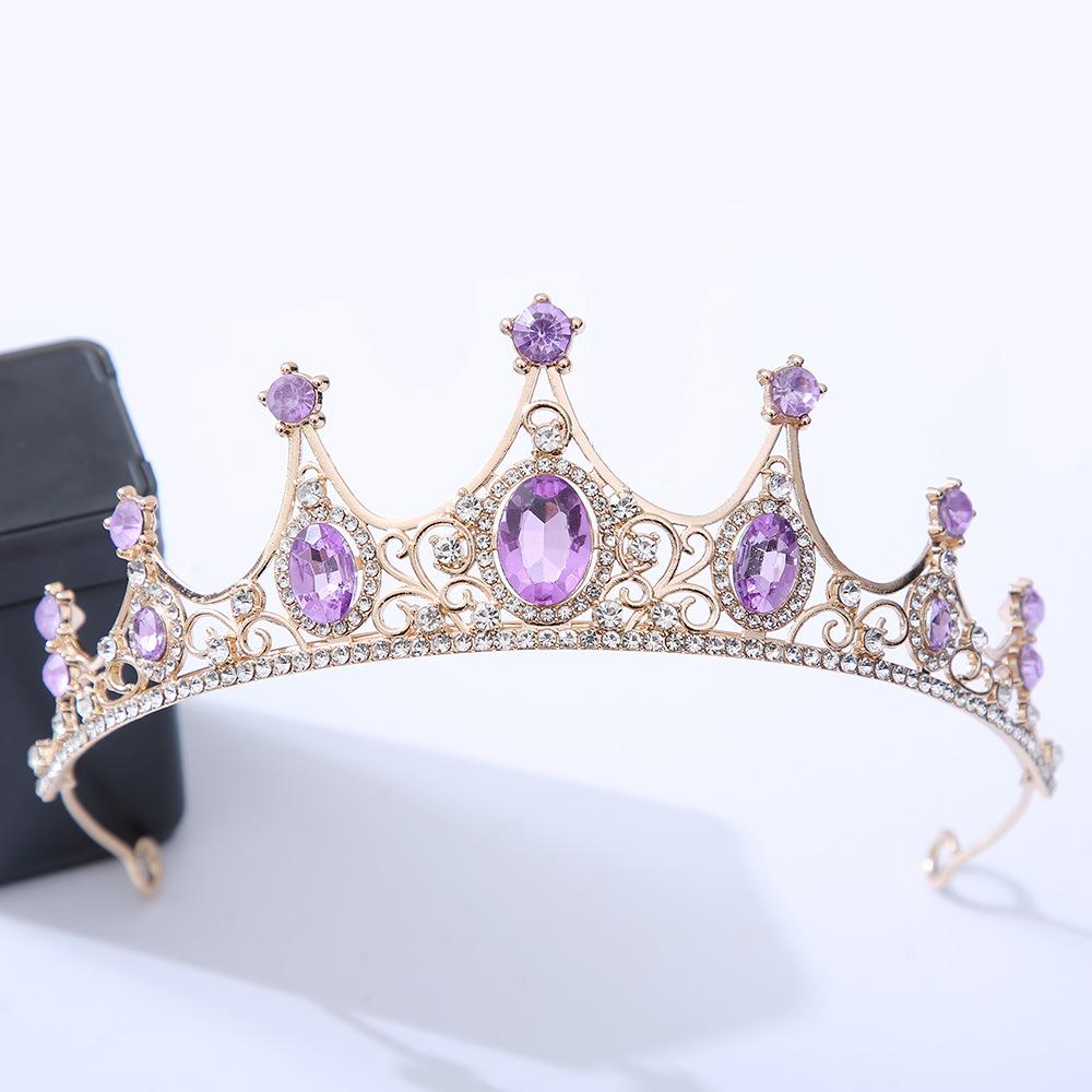 DIEZI Luxury Elegant Purple Rose Red Crystal Crown Hair Accessories Tiara Women Party Rhinestone Bridal Crown New Hair Jewelry