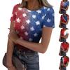Women's Casual Fashion Round Neck Independence Day Print Short-Sleeve Ribbed Top