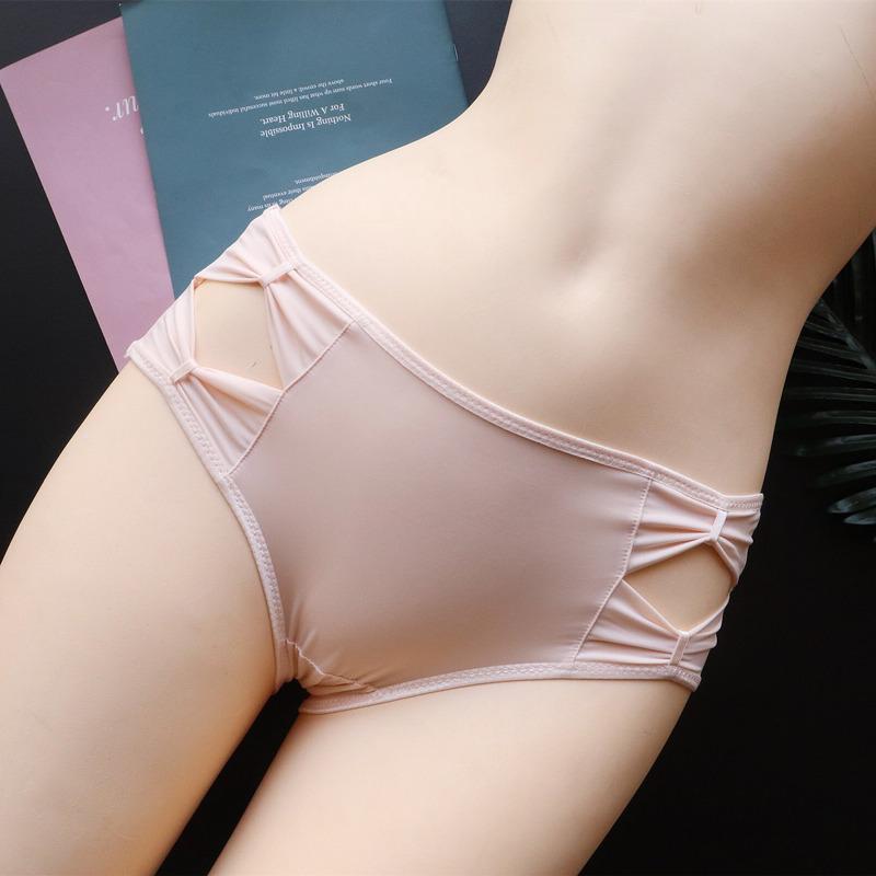 Bow Cutout Mid-waist Panties Women's Ice Silk Underwear Lift Hip Comfort Briefs for Women