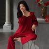 Spring and autumn new red cotton long-sleeved newlywed couple pajamas wedding men and women with chest pads for wedding loungewear winter