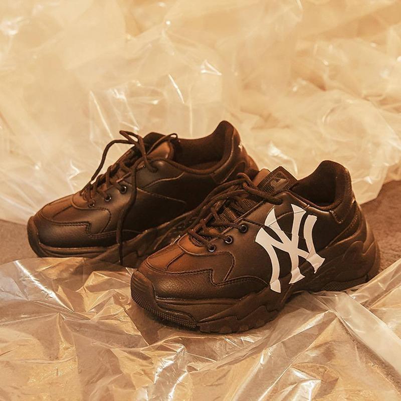 MLB Big Ball Chunky Synthetic Leather Retro Print Height Increasing Low Top Dad Shoes Unisex sneakers Black White 3ASHC101N-50BKS
