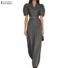 ZANZEA Women Short Sleeve Cropped Tops and Long Pants Two Piece Suit Sets