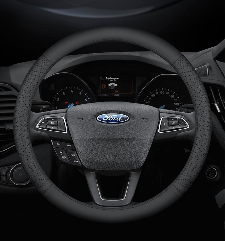 Premium Genuine Leather Steering Wheel Cover for Ford – Ultra-thin, Anti-slip Fit for Edge, Focus, and Yi Bo Models