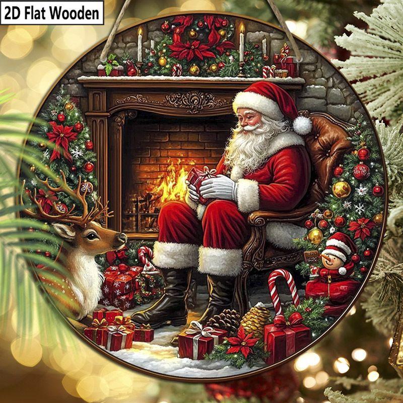 Christmas Decoration Sign,indoor Hanging decorations,2D Flat Wooden Products with Santa Claus pattern,Christmas Gifts for Friends and Family
