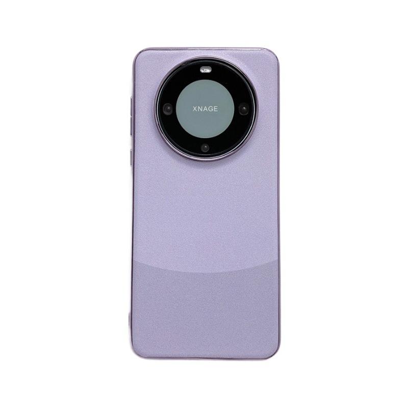 Applicable To Huawei Mate60Pro + Electroplated Contrasting Color Plain Leather Mobile Phone Case Mate60 Metal Lens Ring Protective Case