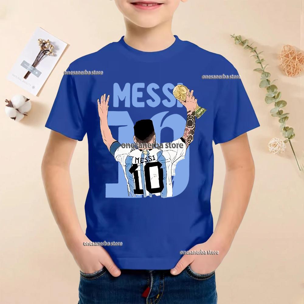 Summer Football Star Idol Cotton Messi Print Children TShirt Kid Teen Clothing Casual Fashion Sports Brand Boy Girl Tee Top