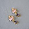 Pink Enamel Flower Earrings with Purple Zircon & 925 Silver