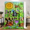 Smiling Animals and Insects Among Flowers In a Cheerful, Sunny Scene. for All Seasons Blanket Lunch Break Throw Gift