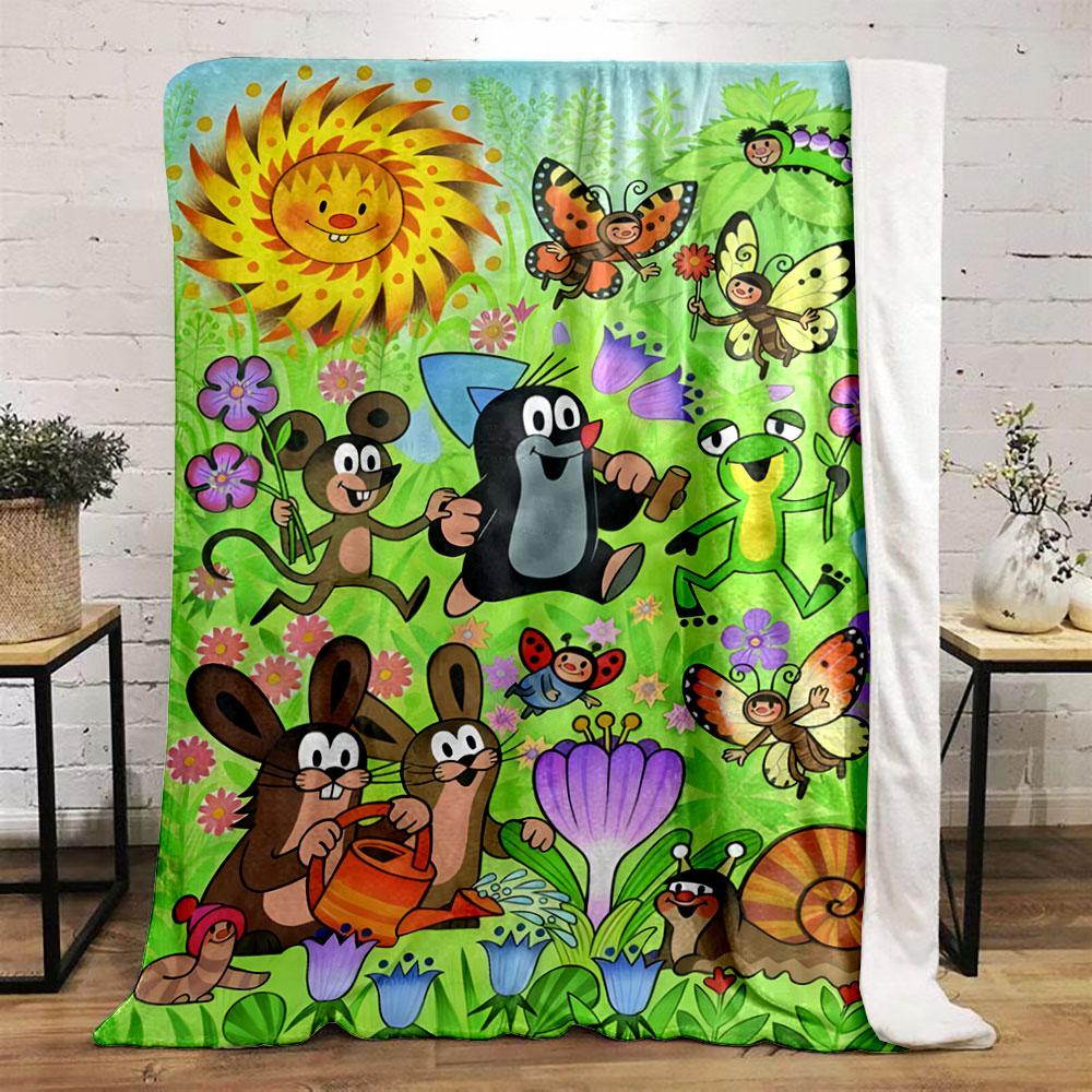 Smiling Animals and Insects Among Flowers In a Cheerful, Sunny Scene. for All Seasons Blanket Lunch Break Throw Gift