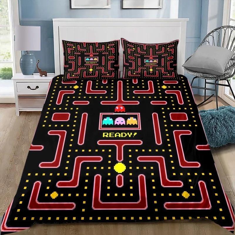 Vintage PacMan Maze Duvet Cover Pillowcase Bedding Set Kids Boy Girl Bedroom Decoration 2/3piece Set Single Double Large Size