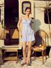 Bohemianbeullu Gingham Blue Square Neck Shirred One-Piece Swimsuit