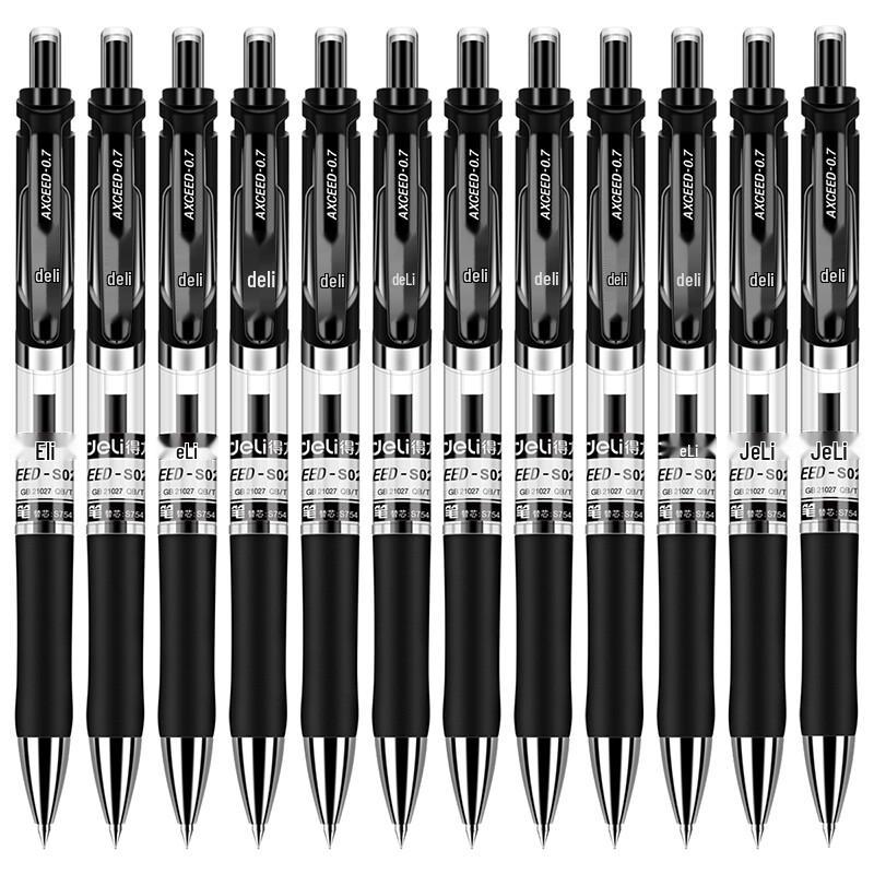 Deli 0.7mm Black Ret Retractable Gel Pen, 12-Pack
