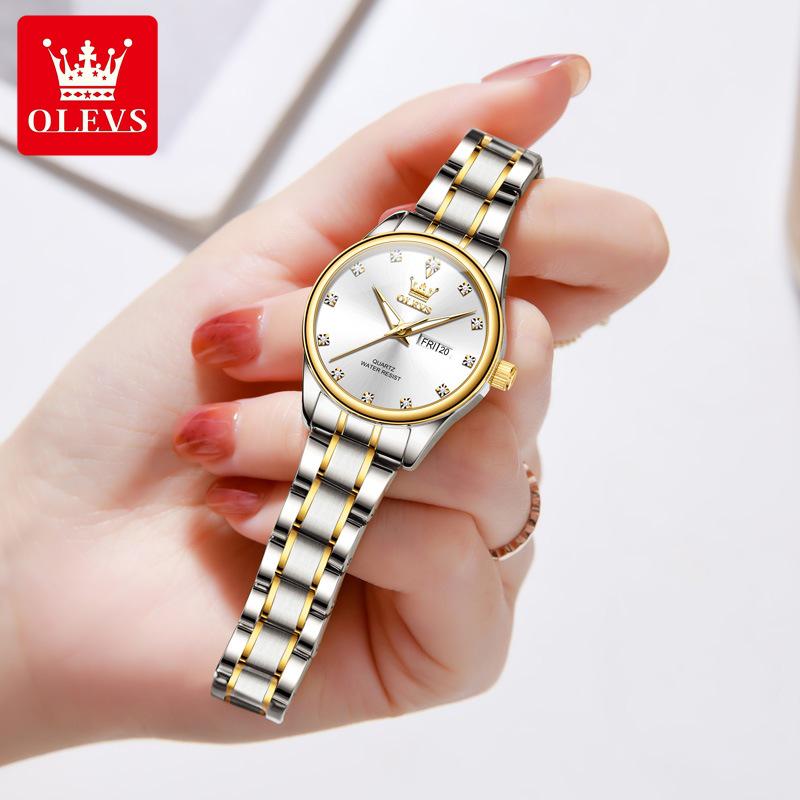Oulishi Women's Classic Business Quartz Watch with Double Calendar and Steel Band