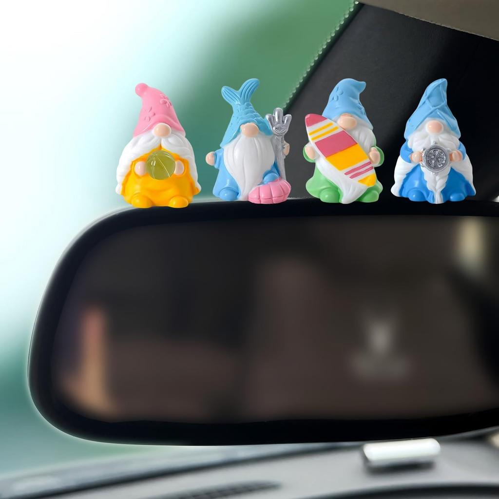 Set of 7 Mini Resin Beach Gnomes Cute Car Accessories, Funny Car Rear View Mirror & Dashboard Decorations, Adorable Auto Interior Ornaments