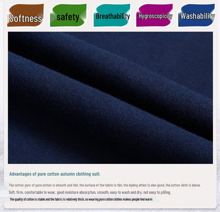 Men's V-Neck Thermal Underwear Set - Pure Cotton Knitwear Base Layer, Autumn Top & Pants