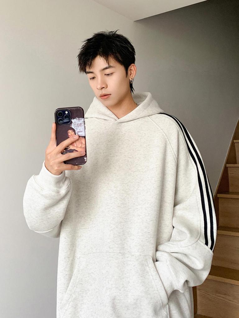 Men's Oversized Three Stripes Hoodie: Trendy Autumn Casual Wear