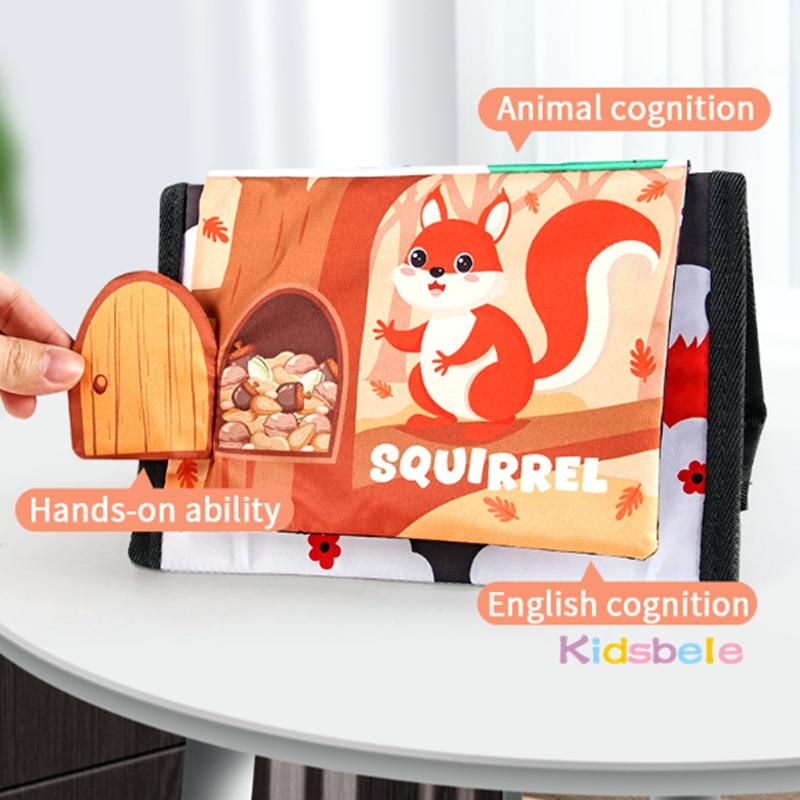 Funny Baby Tummy Time Soft Cloth Book Montessori Sensory Development Toy Colorful Animal Pattern Play Mat With Distorting Mirror