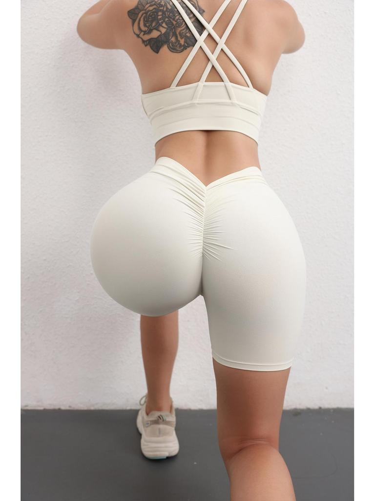 Damen Hüfthebende Yogahose - Sexy, Nahtlos, Nude, Dreiviertellang Fitnessbekleidung