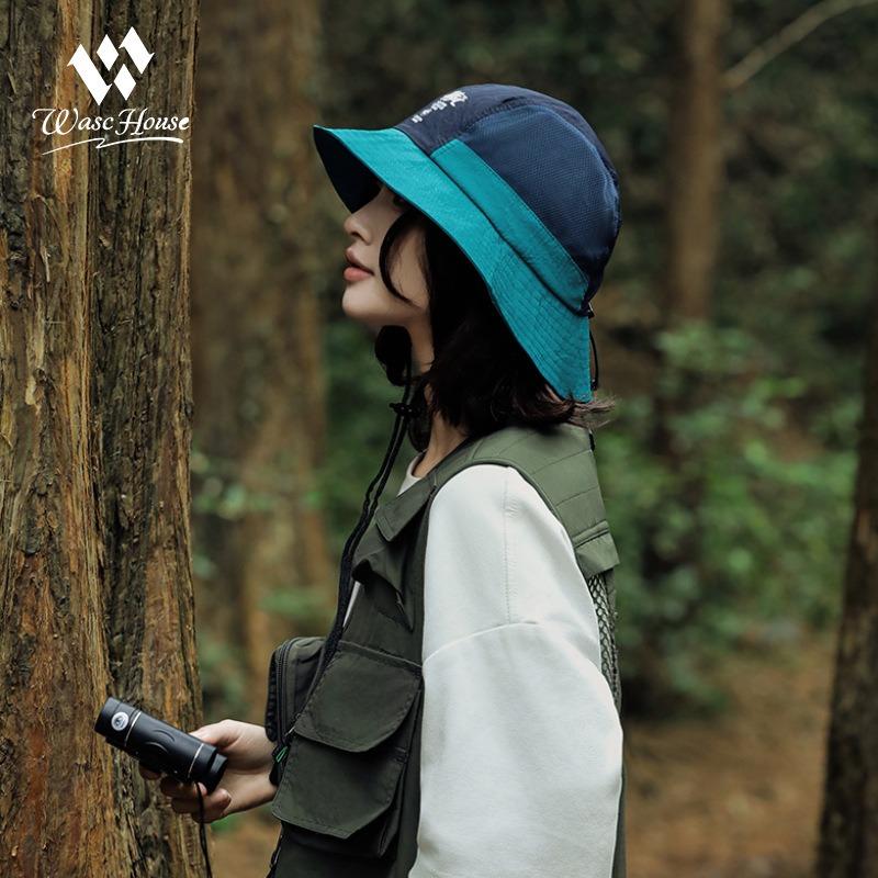 Quick-drying bucket hat Outdoor mountain climbing color matching Embroidered mountaineering hat Adjustable rope Curling basin hat Shade surf hat