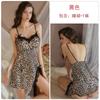 Women's Silky Leopard Print Deep V Padded High Slit Sleep Dress Lounge Set