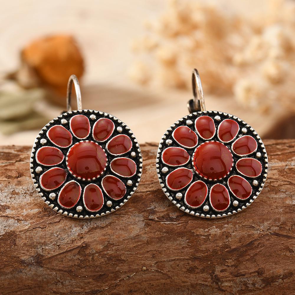 European Retro Tassel  Geometric Hollow Alloy Drip Oil Earrings Set