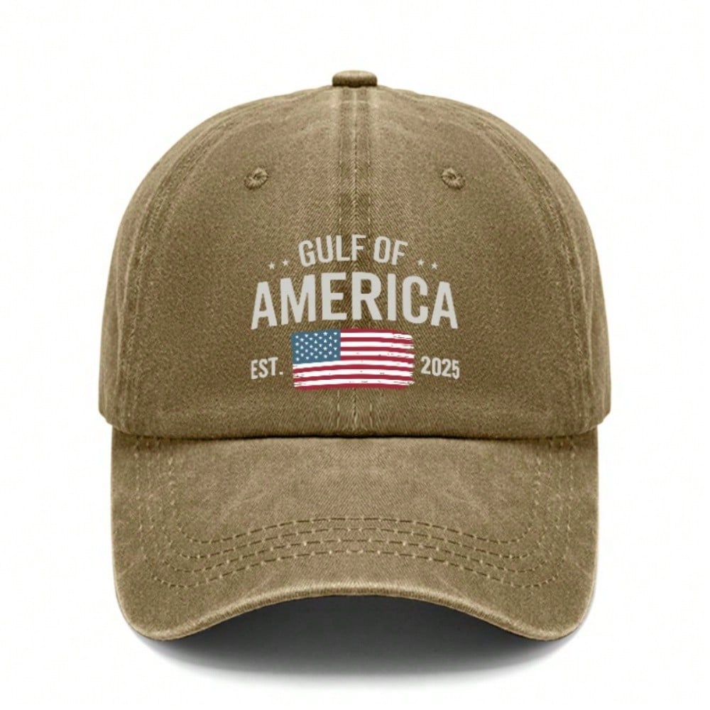 [Patriotic Baseball Cap] 2025 Gulf Of AMERICA Print Adjustable Hat Vintage Washed Polyester - Unisex Casual Outdoor Sports Gift For July 4Th